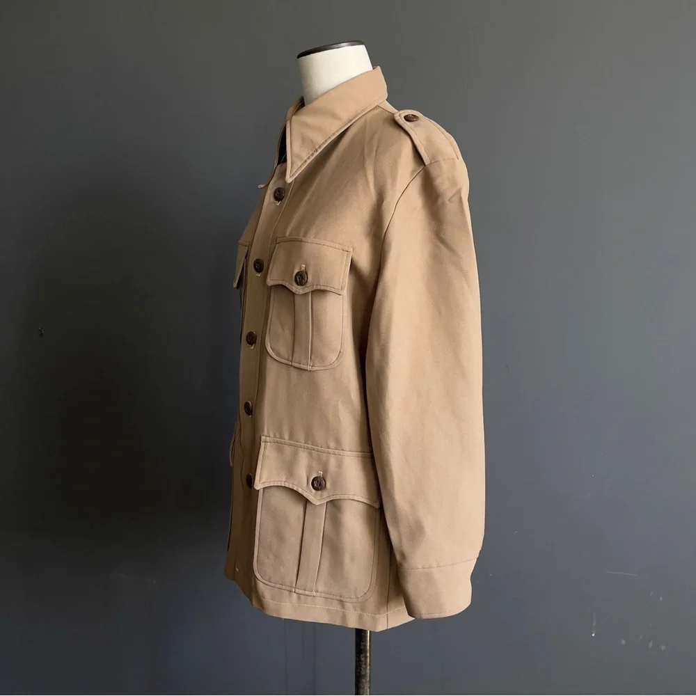 Safari Jacket Tan Italian Utility Chic Minimalist Quiet Luxury Field Coat Staple - Picture 5 of 7